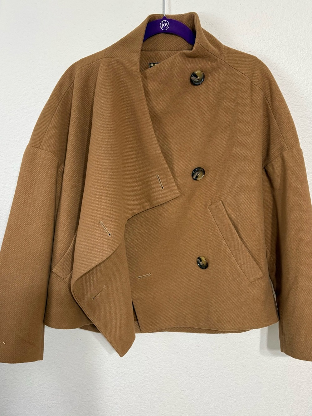 Anthropologie Cropped Double-Breasted Coat in Camel Size S